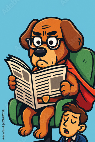 Dog Wearing Glasses Reading Newspaper Seriously