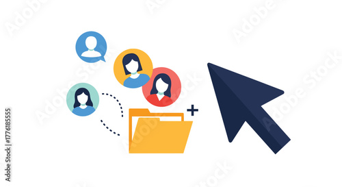 Cursor pointing to add a new user profile to a shared digital folder, illustrating online collaboration and team access.