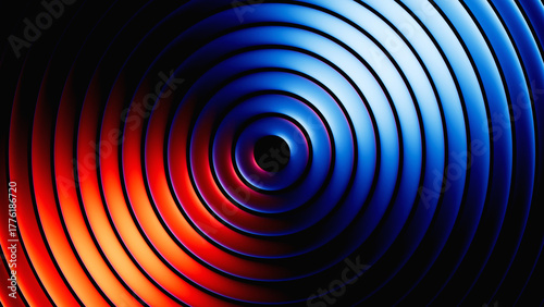 Wallpaper Mural 3d render. Abstract neon geometric background. Round metallic rings. Chrome texture with blue red gradient. Ribbed glass wallpaper Torontodigital.ca