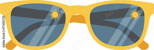 Stylish yellow framed sunglasses reflecting sunshine ready for summer fun isolated on transparent background