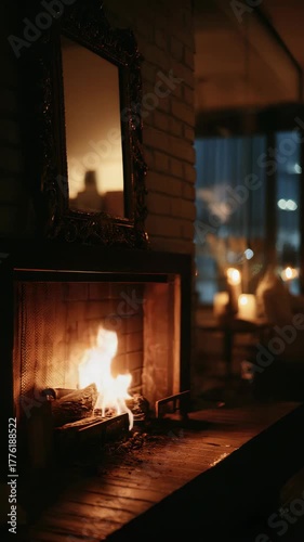 Wallpaper Mural Cozy fireplace ambiance in a warmly lit living room with glowing candles Torontodigital.ca
