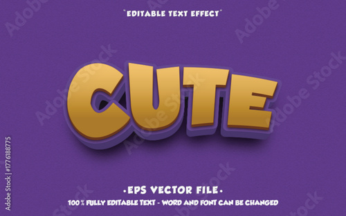 3D cute text effect editable vector cartoon style,with purple background, for your title game,tumbnail social media or advertising.
