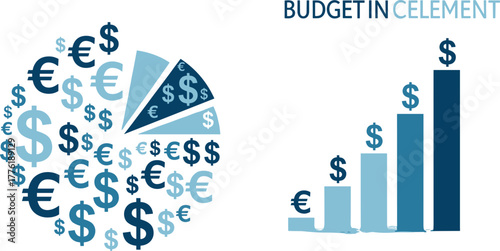 Abstract Currency Pie Chart and Bar Graph Finance Vector Illustration Set