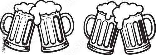 Beer Mugs Toasting Silhouette Vector Design