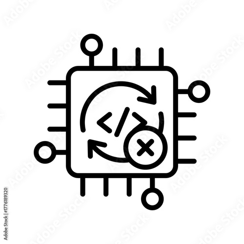 Icon for outdated firmware. There is a program symbol and a cross in the middle of the rotating arrow.