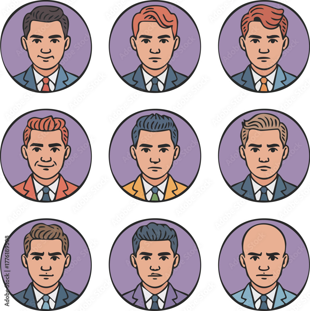 Fototapeta premium Head Avatars Portrait Collection People Characters Faces Emotions Expressions Icons