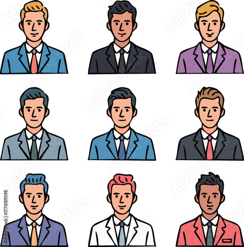 Business People Avatar Icons Set in Flat Design of Human Head Portraits