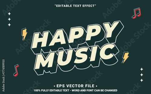 Happy Music vector text effect editable in a navy backgorund for advertising or title