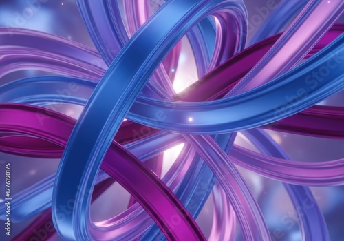 Abstract swirling ribbons of blue and purple background