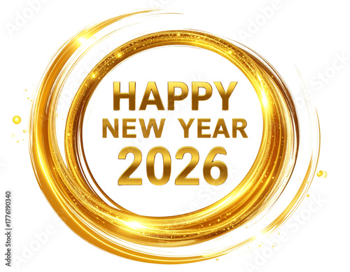  Modern 2026 New Year Greeting in Gold with Glitter Outline