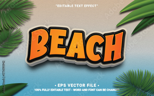beach 3d text effect with wavy style and orange color in a beach background