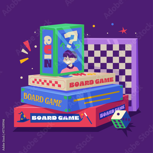 Colorful Stack of Board Games Illustration Vector