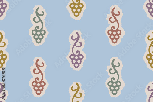 Vector vintage seamless pattern of grape. Vector georgian pattern of grapes in retro style.