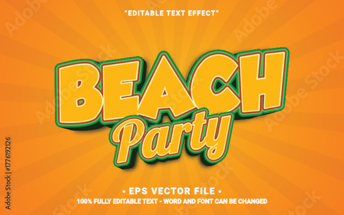 Beach party 3d text effect editable vector with comic style orange color background