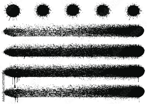 Black Ink Splatter and Spray Paint Brush Stroke Elements on White grunge