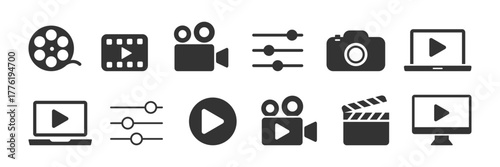 Video vector icons set. Video Camera and Camera icon collection. Video. Camera signs