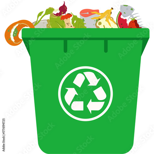 Green Compost Bin With Food Scraps Illustration