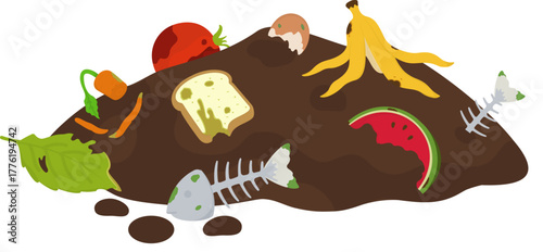 Illustration of Compost Pile with Food Waste