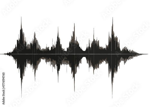 Detailed Abstract Sound Waveform with Textured Peaks and Valleys on White Background