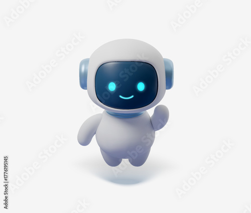 3D AI robot character cute digital bot mascot for chat and technology design. Friendly AI chatbot illustration symbolizing smart virtual assistant, communication, and futuristic machine concept