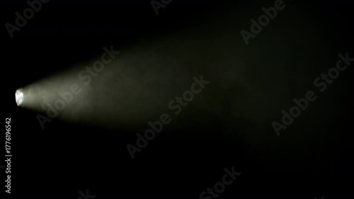 Real Filmed Cone Light Beam Overlay with Haze Isolated on Black Background.