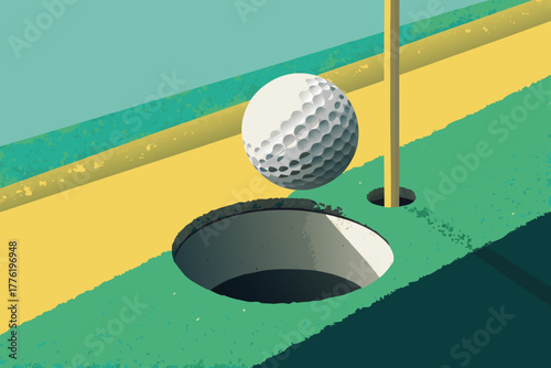 Extreme close-up, golf ball dropping into the hole, green felt, perfect putt, triumphant moment, shallow depth of field, crisp focus.