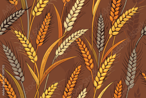 Seamless pattern of golden wheat stalks, perfect for autumn designs.