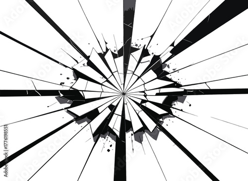 Shattered Glass Effect with Radial Cracks on White Background Keywords: shattered glass, broken glass, cracked