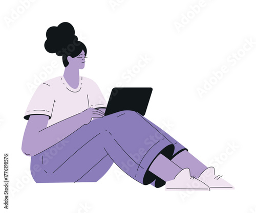 Woman Work with Text Editing and Writing Article on Laptop Vector Illustration