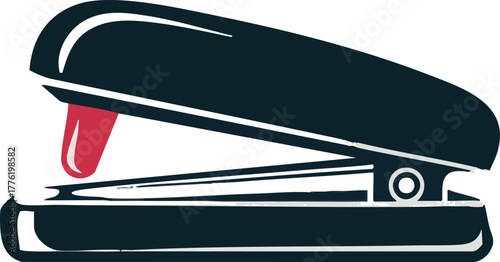 A simple graphic depiction of a dark blue office stapler