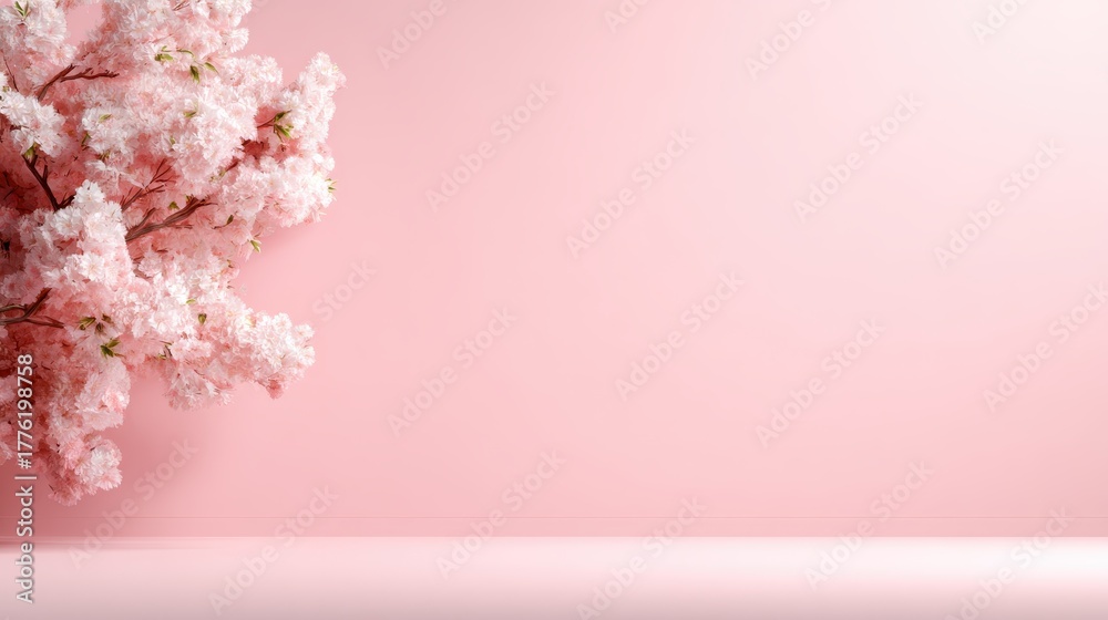 custom made wallpaper toronto digitalA stunning cherry blossom branch adorned with delicate pink flowers creates a beautiful focal point against a soft pink background, symbolizing spring and renewal.