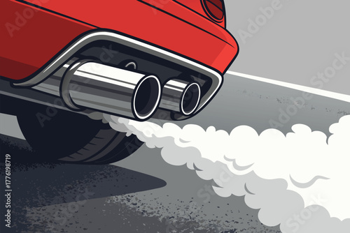 Car exhaust pipe emitting white smoke.