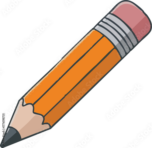 A simple illustration of a classic yellow pencil with a pink eraser