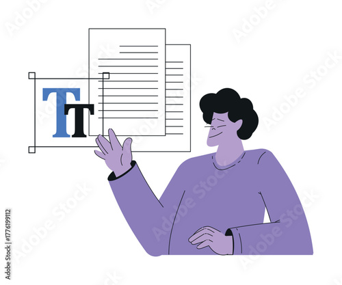 Man Work with Text Editing and Writing Article Vector Illustration