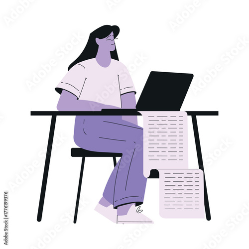 Woman Work with Text Editing and Writing Article on Laptop Vector Illustration