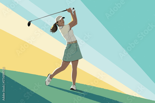 -female-golfer-finishing-her-swing-on-a-sunny-day-.eps