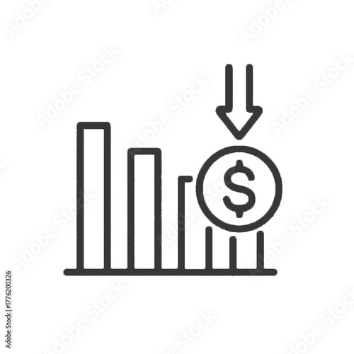 Financial decline icon graphic representation of a downward trend in finances