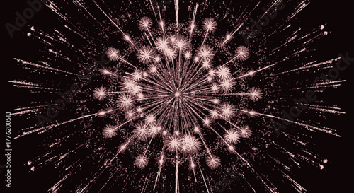 Abstract radial burst of light particles resembling a dandelion seed head or a stylized firework against a dark background.