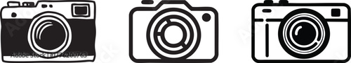 Three vintage style cameras in a simple black and white illustration