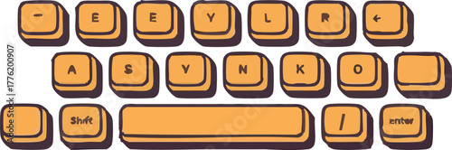 A stylized illustration of a section of a computer keyboard shown in orange