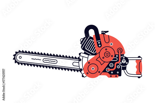 Chain Saw as Petrol Hand Tool and Equipment for Repair Work Vector Illustration