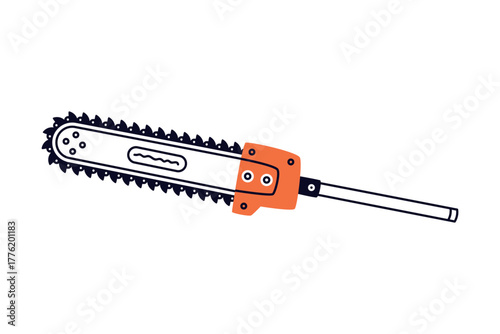 Chain Saw as Petrol Hand Tool and Equipment for Repair Work Vector Illustration