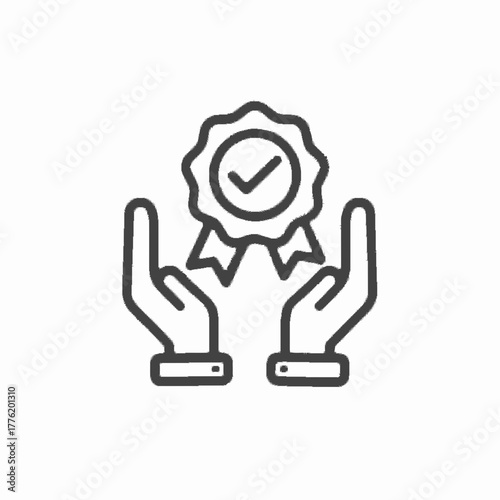 Quality Assurance Icon Guarantee Seal with Hands Outline Vector