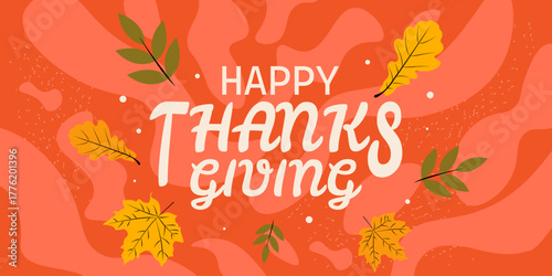 Thanksgiving day banner background with autumn leaves. Vector illustration