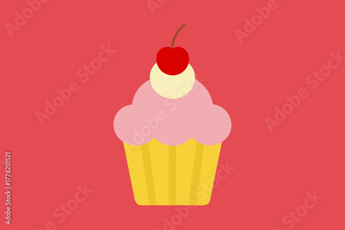 Cupcake With Cherry Topping Background