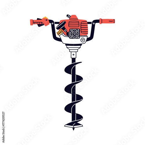 Drilling Rig as Petrol Hand Tool and Equipment for Repair Work Vector Illustration
