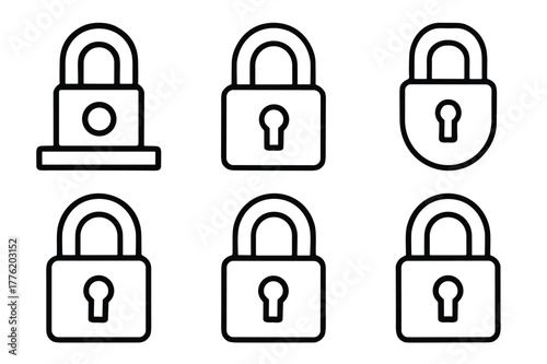 Collection of six padlock icons in various styles, representing security and protection