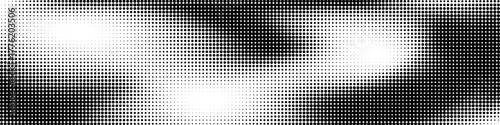 Dotted halftone gradient background. Black and white dotted texture pattern with abstract waves and smooth transition of light and shadow. Modern minimal graphic vector illustration.