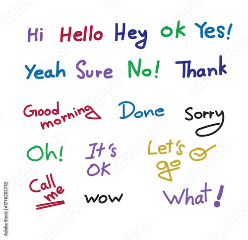 Colorful hand drawn words and phrases for design