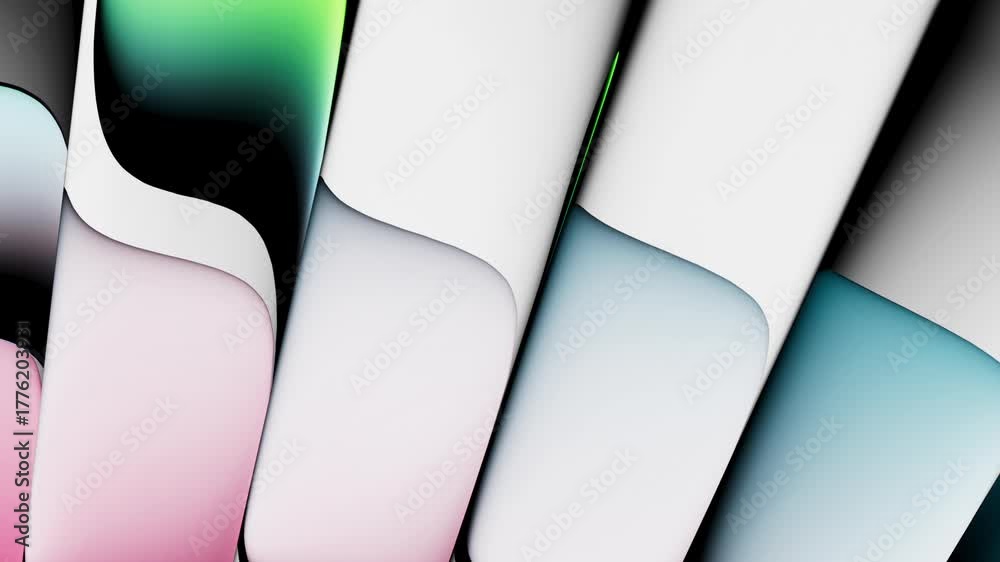 Looping 3D animation. Abstract aesthetic background featuring liquid bubbles. Pastel gradients slide and transform inside on a ribbed glass surface. Optical illusion with a morphing effect